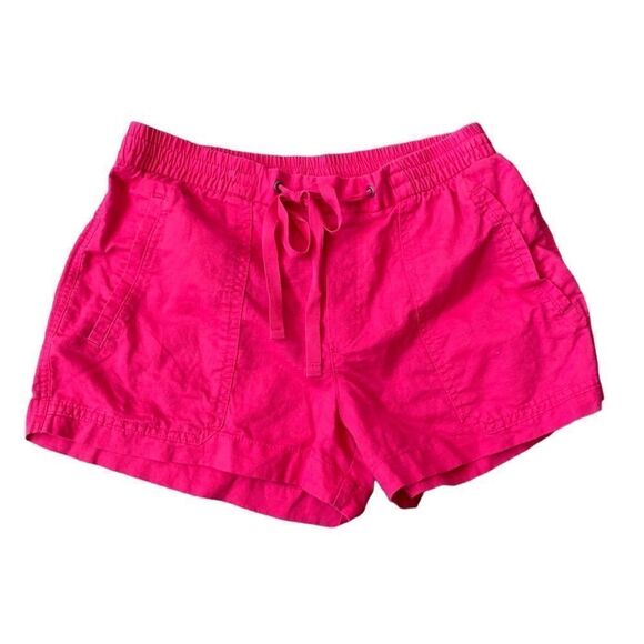 Gap Barbiecore Pink High Waist Shorts Linen Cotton Drawstring Elastic SZ S - Picture 1 of 10